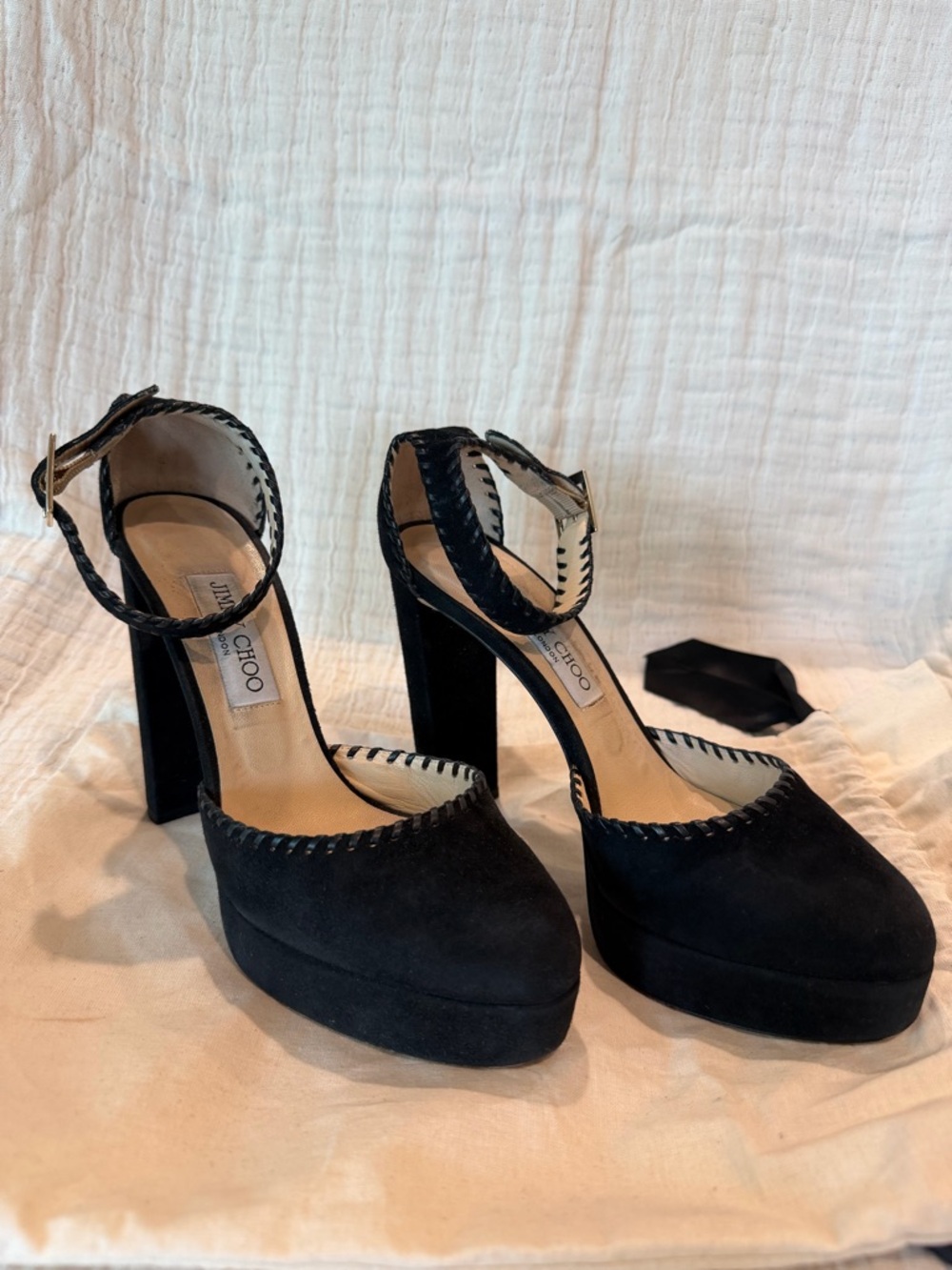 Jimmy Choo Black Suede Platform Ankle-Strap Pumps